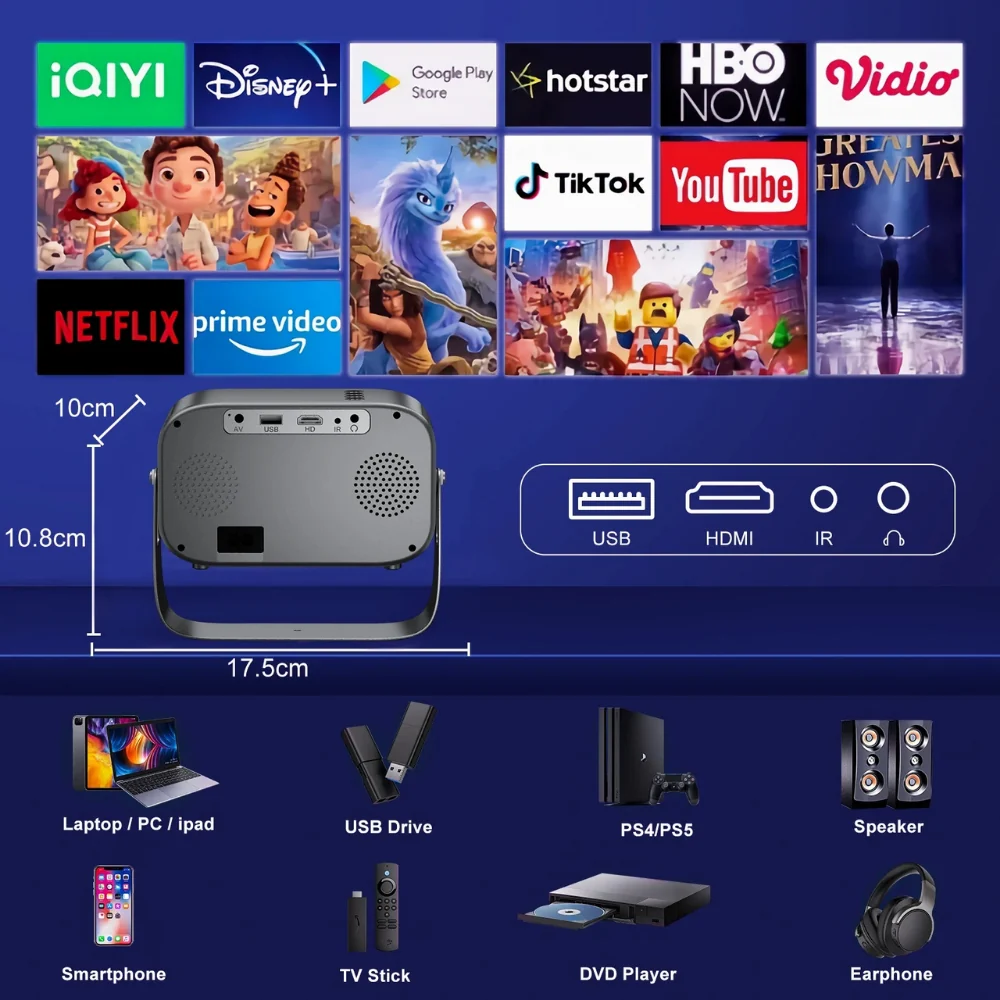 Portable Projector Mini 4K Projector Compact Lightweight - Image 3